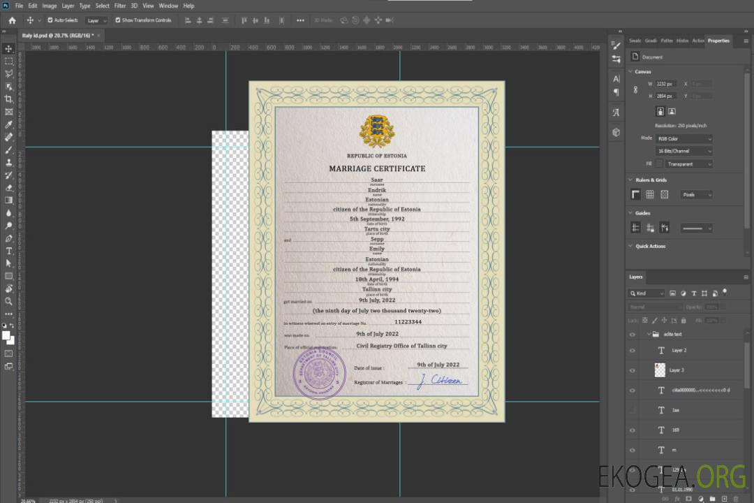 Modèle PSD de certificat de mariage estonien template Modèle PSD de certificat de mariage estonien template